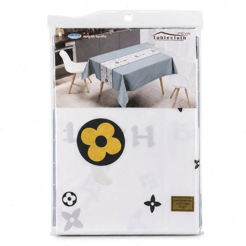 Dining Tablecloth with Floral and Check Pattern White and Gray 183 × 137 cm - 5-3 - Image 1