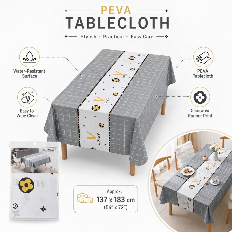 Dining Tablecloth with Floral and Check Pattern White and Gray 183 × 137 cm - 5-3 - Image 4