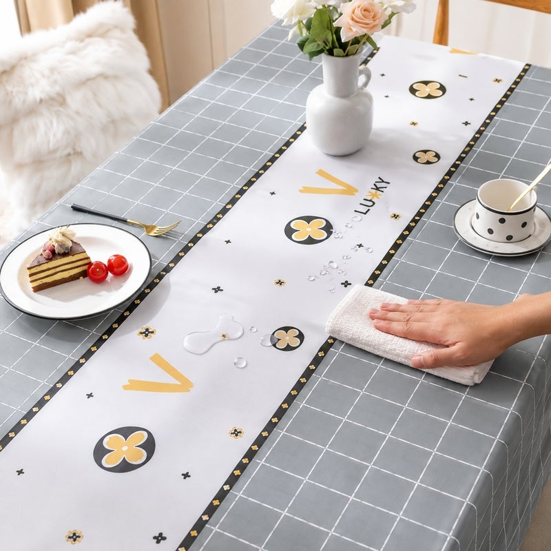Dining Tablecloth with Floral and Check Pattern White and Gray 183 × 137 cm - 5-3 - Image 3