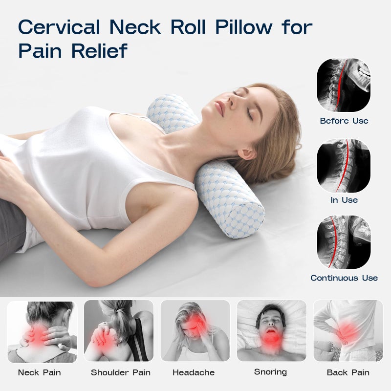 Cooling Memory Foam Neck Roll Pillow for Neck Pain Relief - Round Neck Support Pillow for Sleeping - Image 4