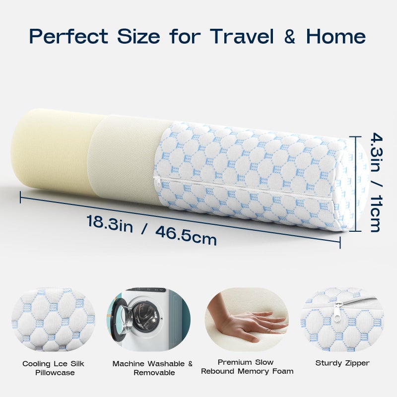 Cooling Memory Foam Neck Roll Pillow for Neck Pain Relief - Round Neck Support Pillow for Sleeping - Image 5
