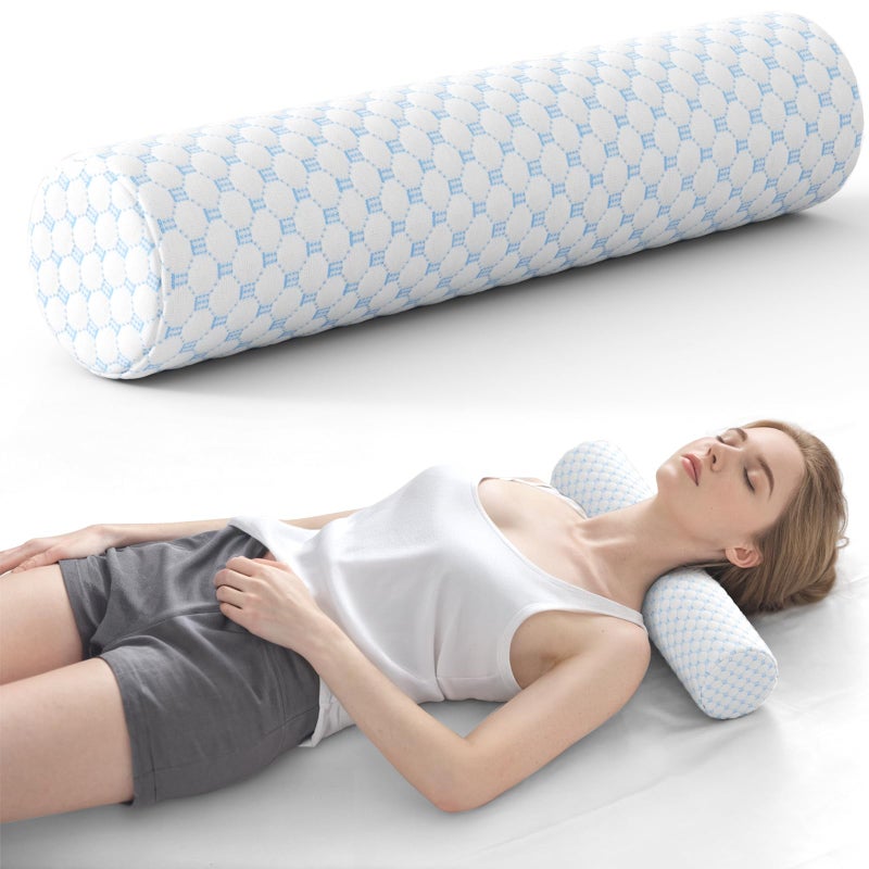 Cooling Memory Foam Neck Roll Pillow for Neck Pain Relief - Round Neck Support Pillow for Sleeping - Image 1