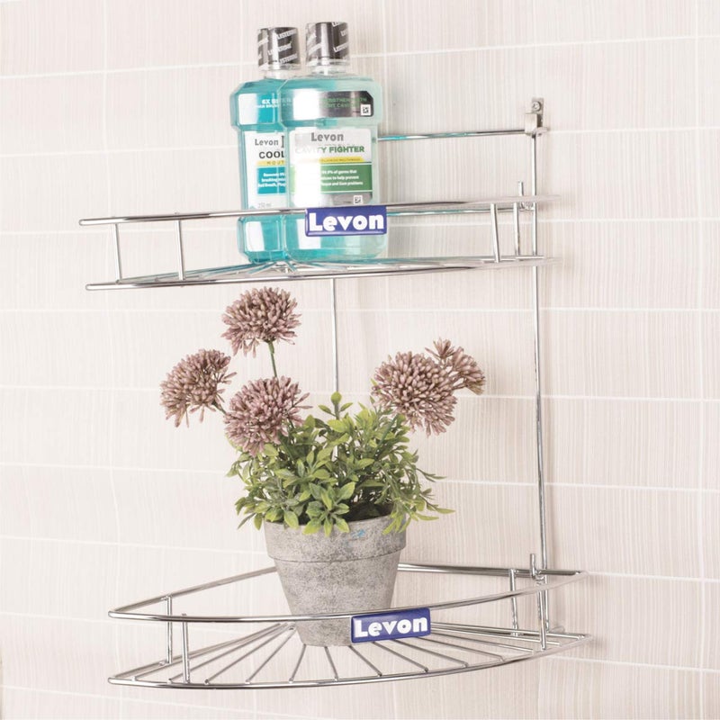 Levon Stainless Steel 2 Tier Multipurpose Kitchen and Bathroom Corner Shelf with Sturdy Design - Image 3