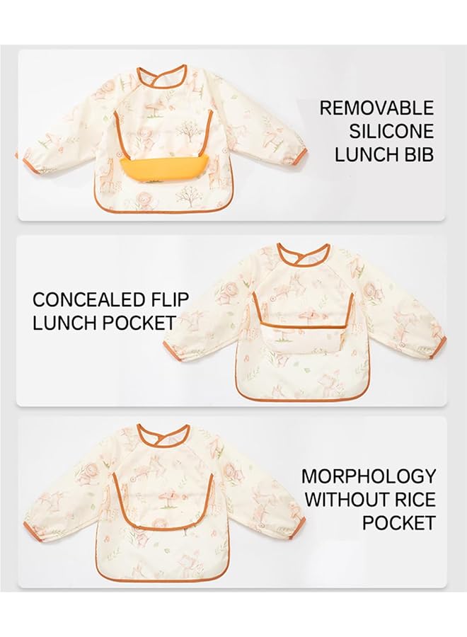 ECVV 2Pcs Long Sleeve Baby Bibs Mess Proof Infant Feeding Bibs With Food Catcher Waterproof Cute Cartoon Pattern Baby Smocks Eating Bib For Toddlers One Size - Image 4