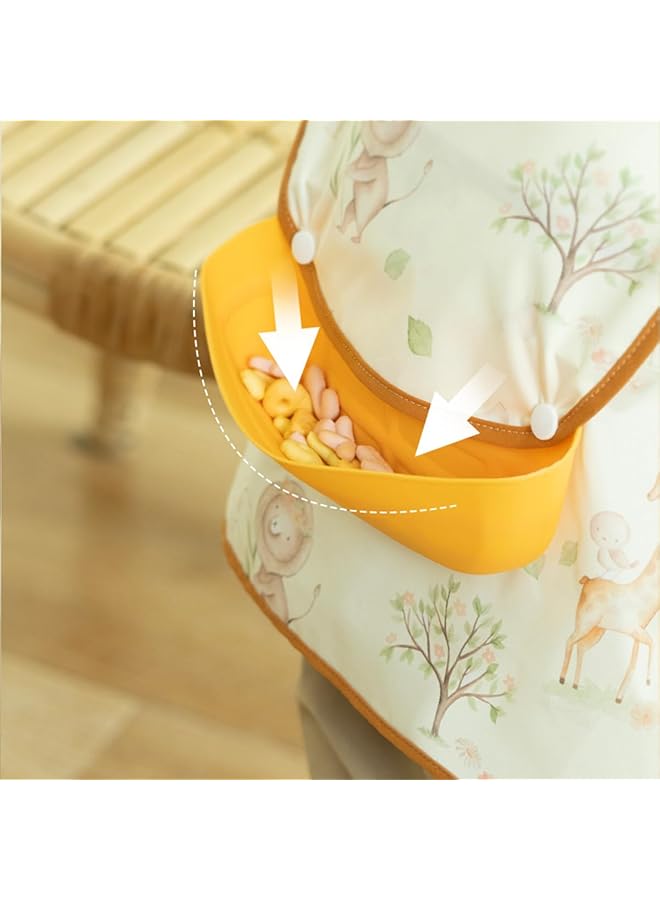 ECVV 2Pcs Long Sleeve Baby Bibs Mess Proof Infant Feeding Bibs With Food Catcher Waterproof Cute Cartoon Pattern Baby Smocks Eating Bib For Toddlers One Size - Image 3