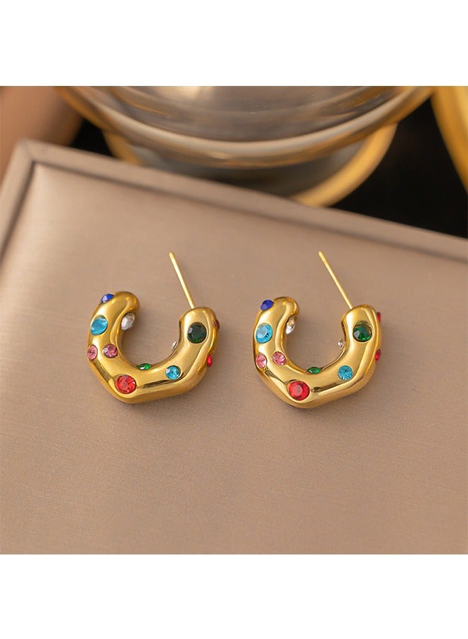 بيوند أقراط الماس الملونة للنساء ، ومكافحة الصدأ ومكافحة يتلاشى هيبوالرجينيك 14K أقراط الذهب الزركون ، هدية الأزياء والمجوهرات (الذهبي) - Image 5