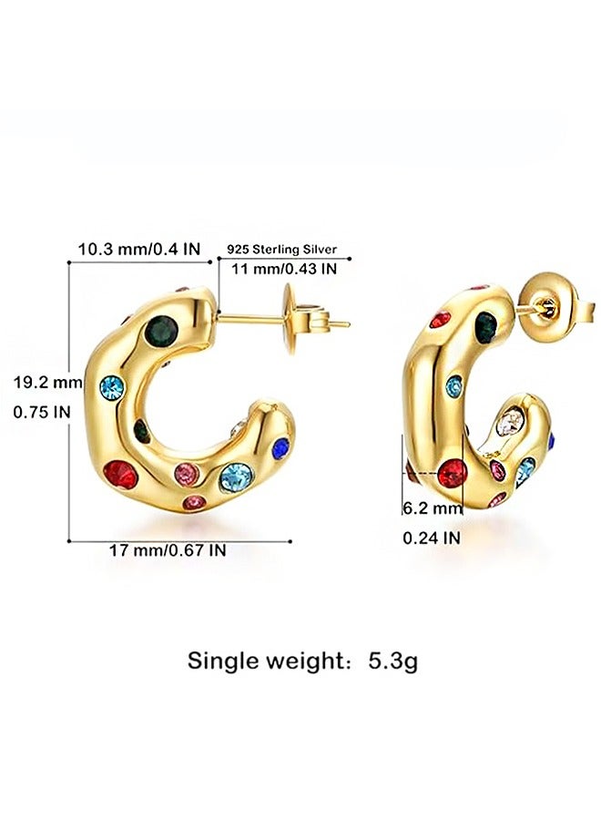 بيوند أقراط الماس الملونة للنساء ، ومكافحة الصدأ ومكافحة يتلاشى هيبوالرجينيك 14K أقراط الذهب الزركون ، هدية الأزياء والمجوهرات (الذهبي) - Image 2