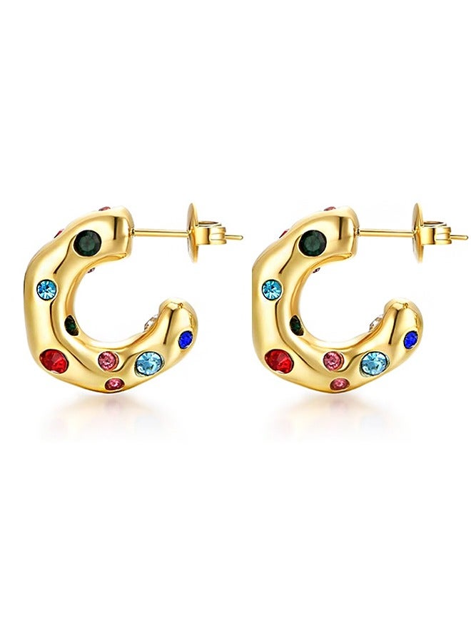 بيوند أقراط الماس الملونة للنساء ، ومكافحة الصدأ ومكافحة يتلاشى هيبوالرجينيك 14K أقراط الذهب الزركون ، هدية الأزياء والمجوهرات (الذهبي) - Image 1