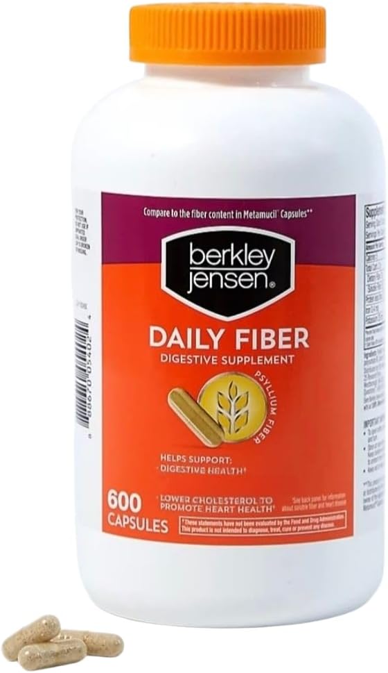 Berkley Jensen مكمل قشور السيليوم اليومي من بيركلي جينسن 600 حبة ألياف طبيعية للرجال والنساء كبسولات ألياف لصحة الجهاز الهضمي العامة تخفيف الإمساك مساعدة في امتصاص المغذيات صنع في الولايات المتحدة - Image 1