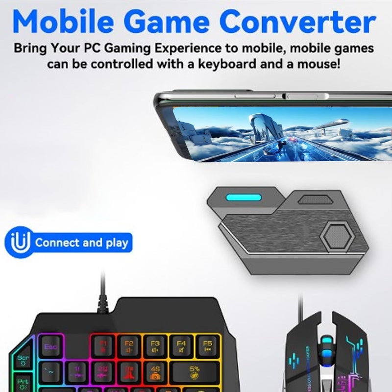 Gaming Keyboard and Mouse Combo, 5V 2000mA Fast Charging Mapping Technology 4 in 1 Combo Pack One Handed Gaming Keyboard, Equipment with Included Converter and - Image 3