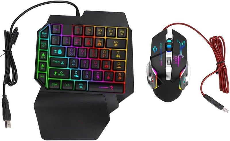 Gaming Keyboard and Mouse Combo, 5V 2000mA Fast Charging Mapping Technology 4 in 1 Combo Pack One Handed Gaming Keyboard, Equipment with Included Converter and - Image 1