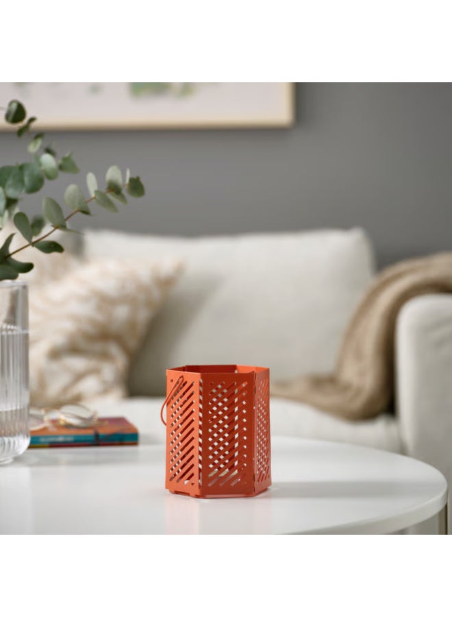 Tealight Lantern 12 cm, Decorative Metal Candle Lantern with Shadow Pattern, Modern Tea Light Holder for Home, Dining Table, Weddings and Indoor Decor (Brown Orange) - Image 2