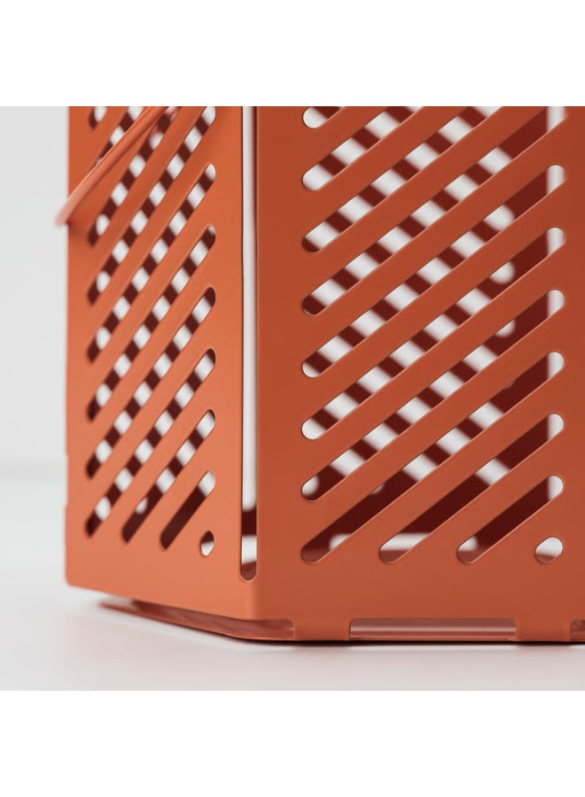 Tealight Lantern 12 cm, Decorative Metal Candle Lantern with Shadow Pattern, Modern Tea Light Holder for Home, Dining Table, Weddings and Indoor Decor (Brown Orange) - Image 3