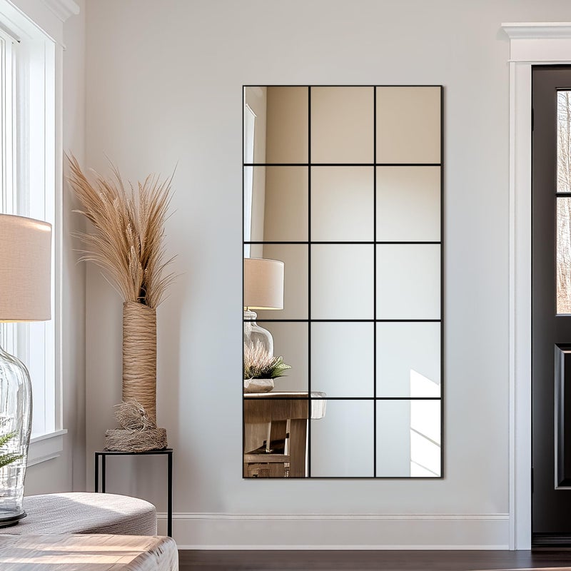 Delma Full Length Mirror, 28"x 55" Window Pane Decorative Mirror for Wall, Black Metal Framed Wall Decor, Wall Mounted, Hanging or Leaning for Bedroom, Living Room, Entryway - Image 5