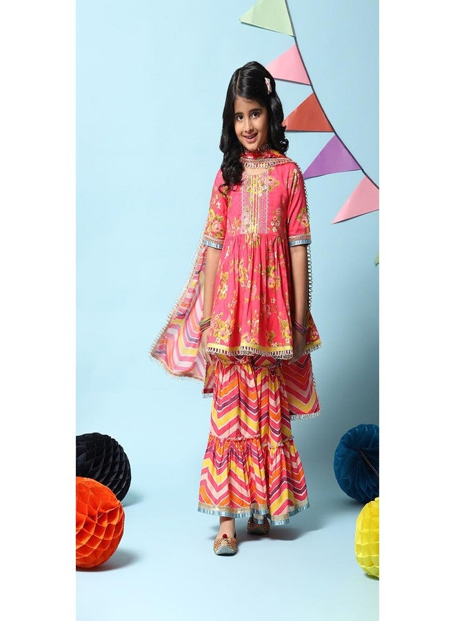 BIBA Cambric Girl Printed Casual Relaxed Kid (Kw5077_Cream Pink_13) - Image 2