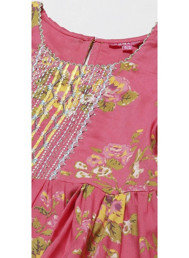 BIBA Cambric Girl Printed Casual Relaxed Kid (Kw5077_Cream Pink_13) - Image 3