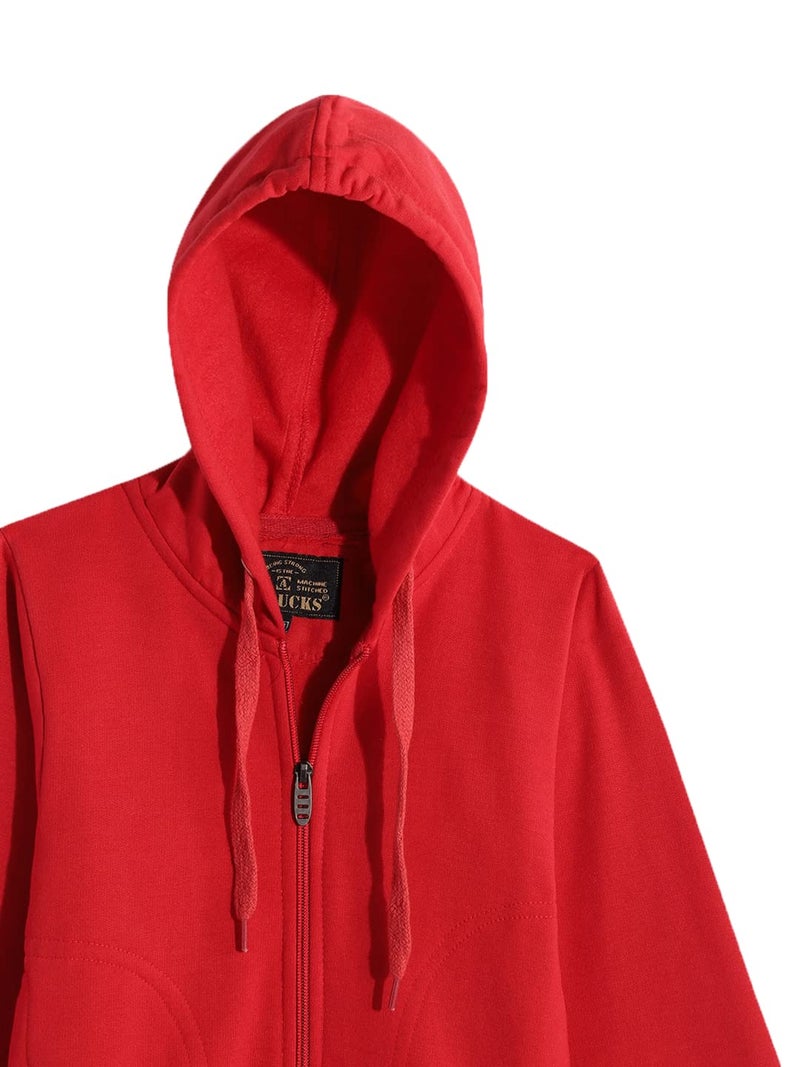 ADBUCKS Rich Cotton Full Sleeves Zipper Sweatshirt for Girls and Boys Jacket with Hoodies (Red, 14-15 Years) - Image 5