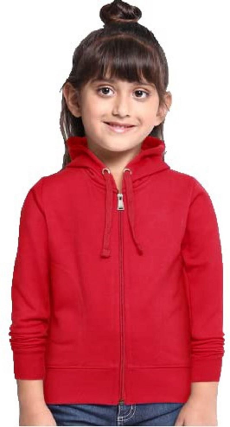 ADBUCKS Rich Cotton Full Sleeves Zipper Sweatshirt for Girls and Boys Jacket with Hoodies (Red, 14-15 Years) - Image 1