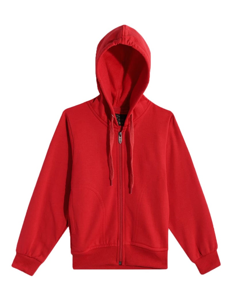 ADBUCKS Rich Cotton Full Sleeves Zipper Sweatshirt for Girls and Boys Jacket with Hoodies (Red, 14-15 Years) - Image 2