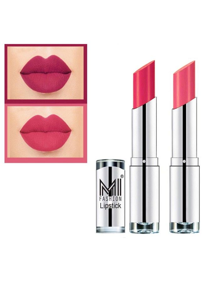 MI FASHION Cr�Me Matte Lipsticks Set For Professionals Combo Of 2 ( Magenta Peach ) - Image 2