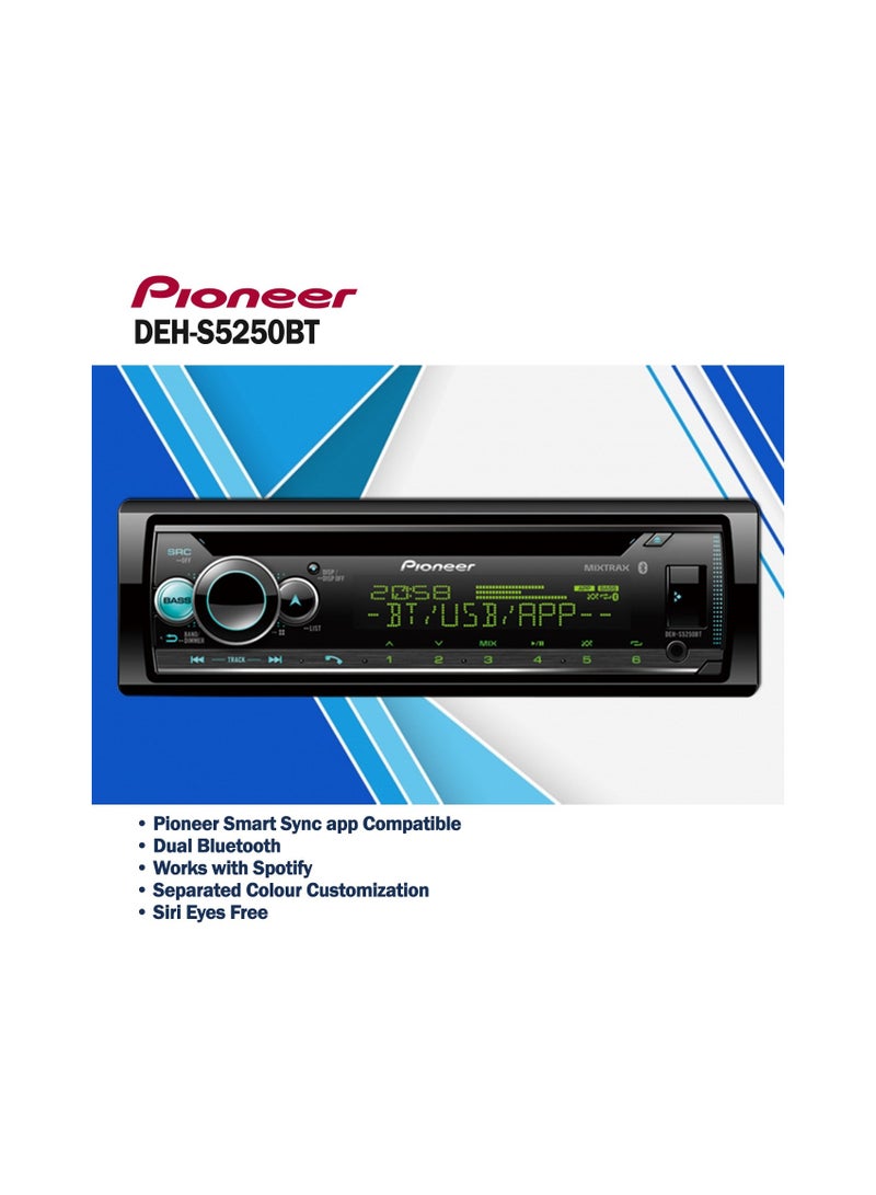 Pioneer DEH-S5250BT CD and Digital Media Receiver with Dual Bluetooth   Direct Control for iPhone Direct Control for Certain Android Phones Pioneer Smart Sync Compatible Dual Zone Illumination Karaoke Function