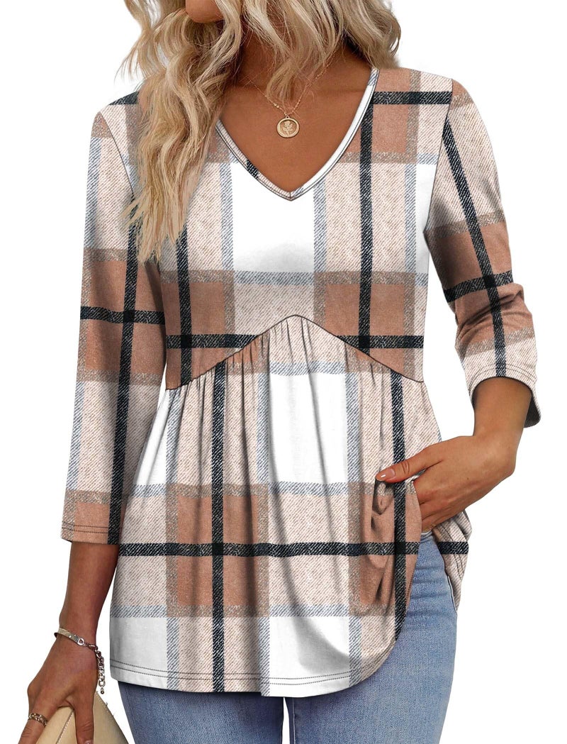 OFEEFAN Plus Size Fall Fashion Deals 3/4 Length Sleeve Womens Tops 2025 Business Casual Outfits for Women Cowboy Chic Tops for Teachers Chocolate Brown XL - Image 1