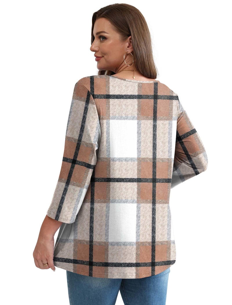 OFEEFAN Plus Size Fall Fashion Deals 3/4 Length Sleeve Womens Tops 2025 Business Casual Outfits for Women Cowboy Chic Tops for Teachers Chocolate Brown XL - Image 5