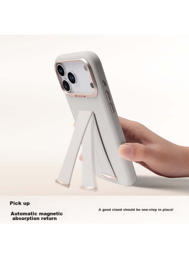 Defense [cold Porcelain Camera Button] Suitable For Apple 17 Pro Max Phone Case Stand Leather Anti-drop Wristband Iphone 17 Pro Max Protective Case Hand Strap Independent Xiao Yao White - Image 2