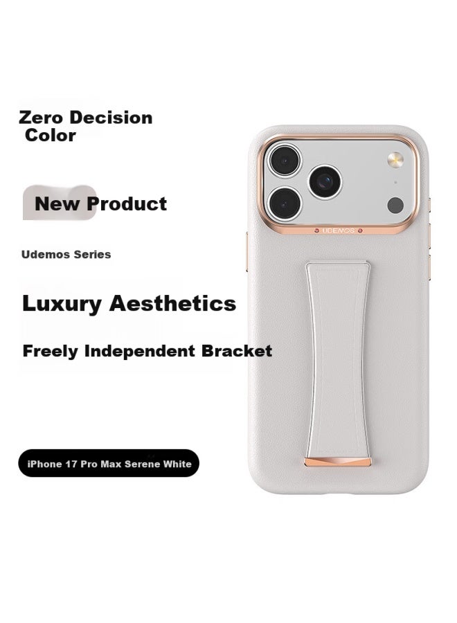 Defense [cold Porcelain Camera Button] Suitable For Apple 17 Pro Max Phone Case Stand Leather Anti-drop Wristband Iphone 17 Pro Max Protective Case Hand Strap Independent Xiao Yao White - Image 1