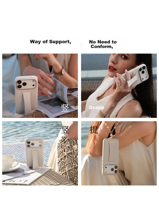 Defense [cold Porcelain Camera Button] Suitable For Apple 17 Pro Max Phone Case Stand Leather Anti-drop Wristband Iphone 17 Pro Max Protective Case Hand Strap Independent Xiao Yao White - Image 3