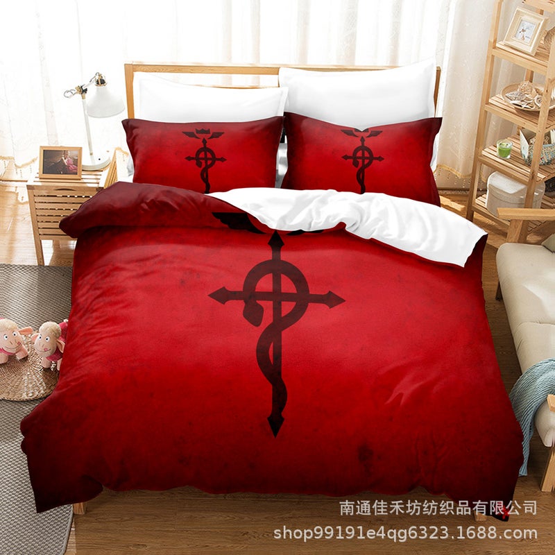 Cartoon Steel Alchemist Cartoon Animation Digital Printing Quilt Cover Three-Piece Bedding Kit - Image 1