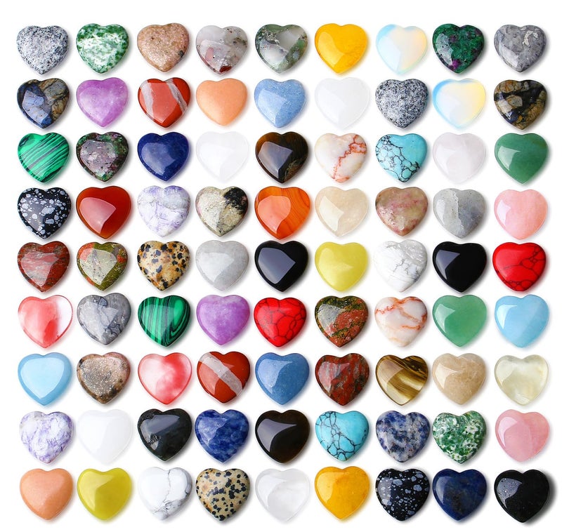 QINJIEJIE QINJIEJIE 80PCS Heart Shaped Crystals Worry Stones Natural Love Gemstones Rose Quartz Bulk Pocket Thumb Crystal Wholesale Polished Chakra Stone Reiki Energy Balancing Assorted Set Gift for Women 