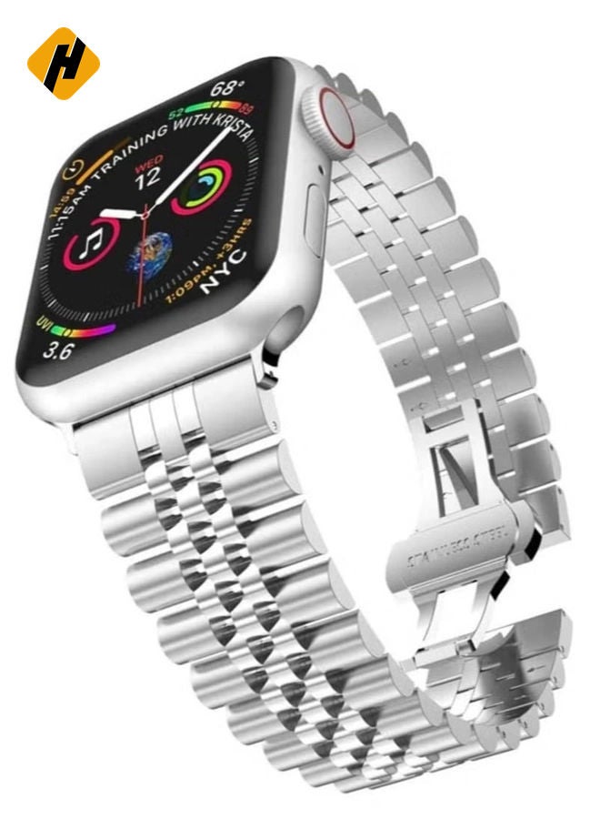 HuHa Replacement Band Compatible with Apple Watch Ultra 49mm 45mm / 44mm / 42mm, Stainless Steel Solid Strap Metal Bracelet for Apple Watch Series 8 7 6 5 4 3 2 SE (Silver)  - Image 1