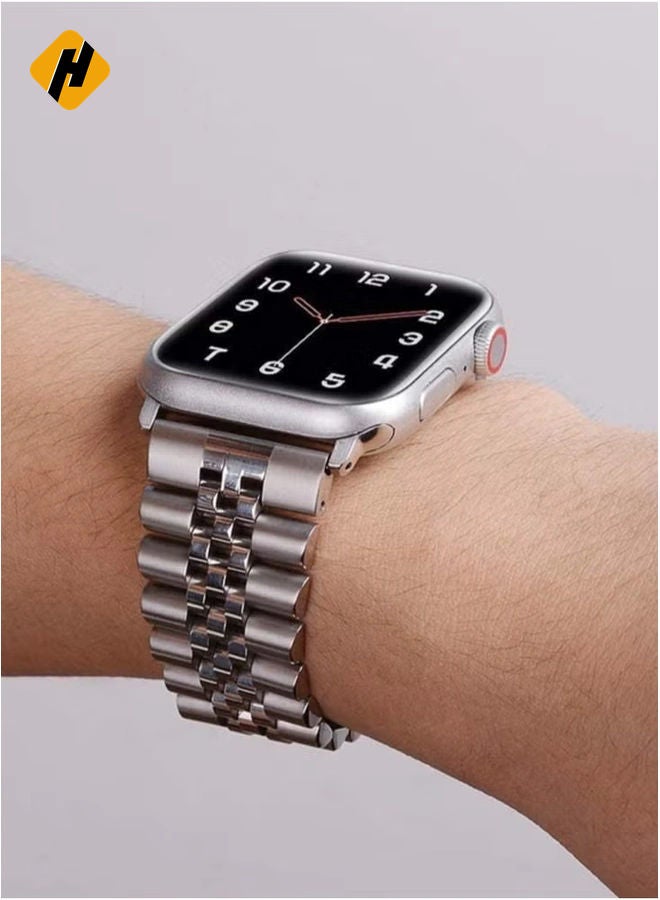 HuHa Replacement Band Compatible with Apple Watch Ultra 49mm 45mm / 44mm / 42mm, Stainless Steel Solid Strap Metal Bracelet for Apple Watch Series 8 7 6 5 4 3 2 SE (Silver)  - Image 4