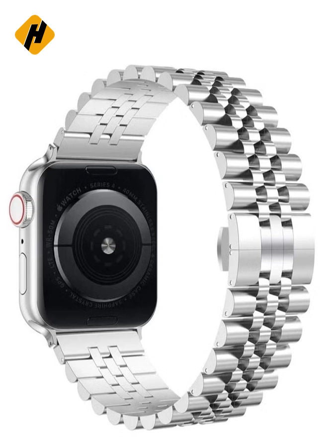 HuHa Replacement Band Compatible with Apple Watch Ultra 49mm 45mm / 44mm / 42mm, Stainless Steel Solid Strap Metal Bracelet for Apple Watch Series 8 7 6 5 4 3 2 SE (Silver)  - Image 2