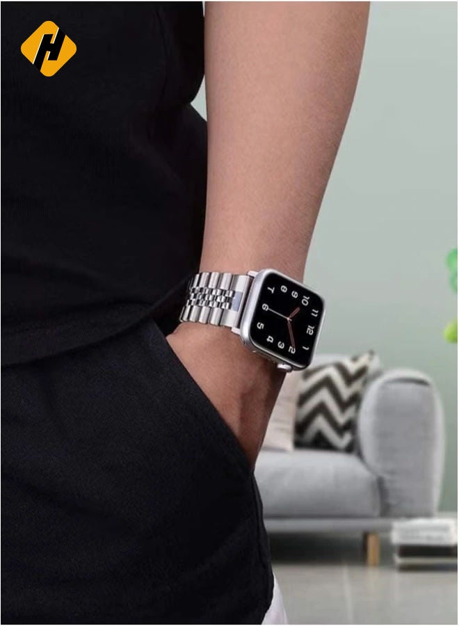 HuHa Replacement Band Compatible with Apple Watch Ultra 49mm 45mm / 44mm / 42mm, Stainless Steel Solid Strap Metal Bracelet for Apple Watch Series 8 7 6 5 4 3 2 SE (Silver)  - Image 5