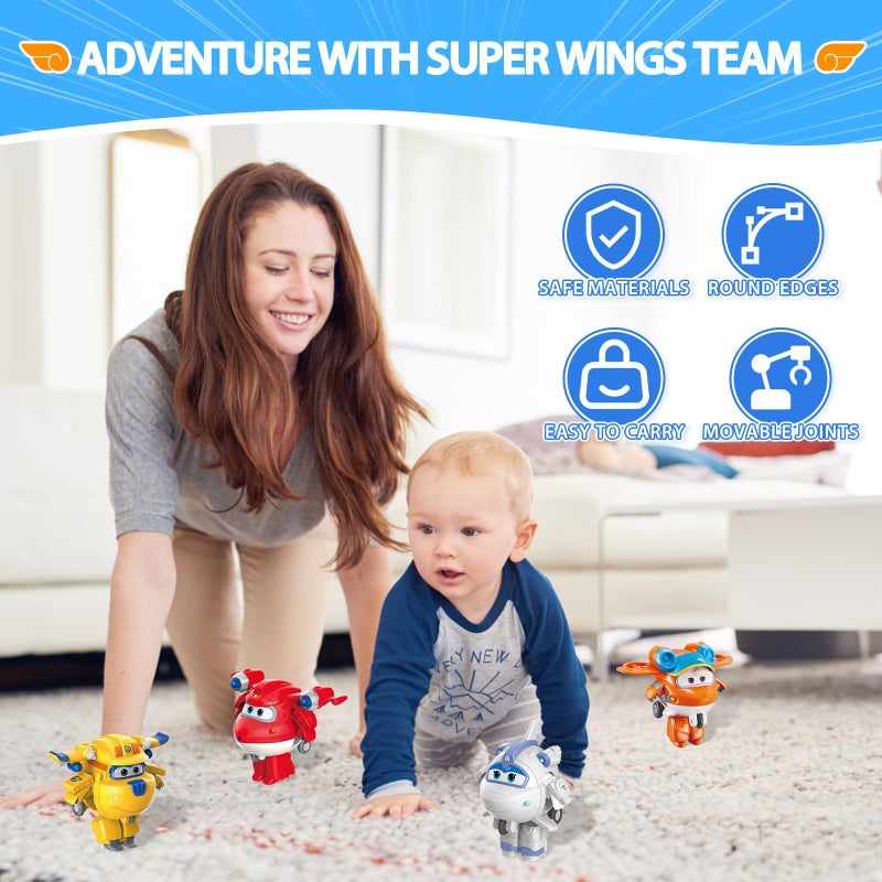 Super Wings 2" Transform-a-Bots 4-Pack, Supercharged Jett, Donnie, Astra, Sunny, Airplane Toys Vehicle Mini Figures, Fun Toys for Kids, Transformable Toy for 3 4 5 Year Old Boys and Girls - Image 3