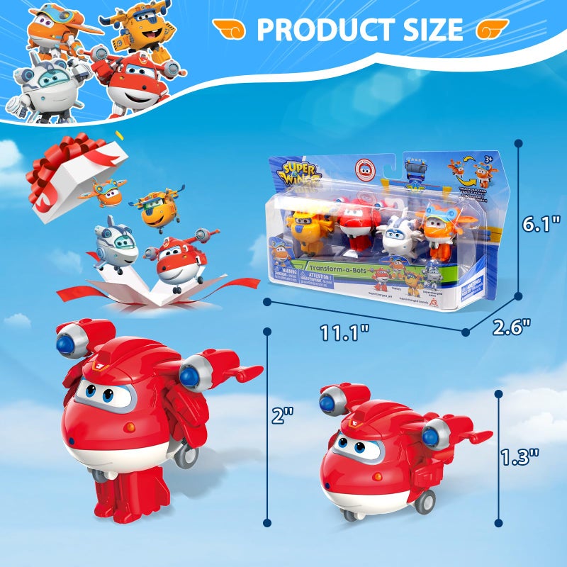 Super Wings 2" Transform-a-Bots 4-Pack, Supercharged Jett, Donnie, Astra, Sunny, Airplane Toys Vehicle Mini Figures, Fun Toys for Kids, Transformable Toy for 3 4 5 Year Old Boys and Girls - Image 5