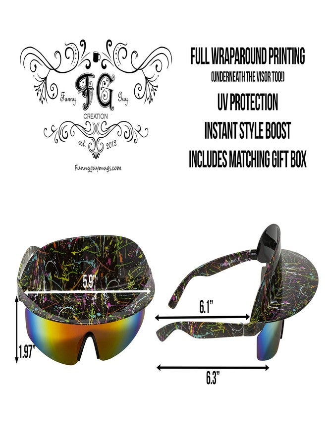 Funny Guy Mugs Polarized Visor Sunglasses - Paint Splatter - Premium 80s & 90s Retro Sunglasses - Image 2