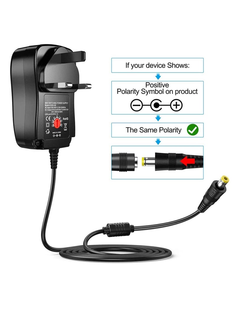 DUNISO Universal 30W 3V 4.5V 5V 6V 7.5V 9V 12V AC Adapter Switching Power Supply Charger PSU with 8 Selectable Adaptor Tips for 3V-12V Household Electronics and LED Strip - Image 3