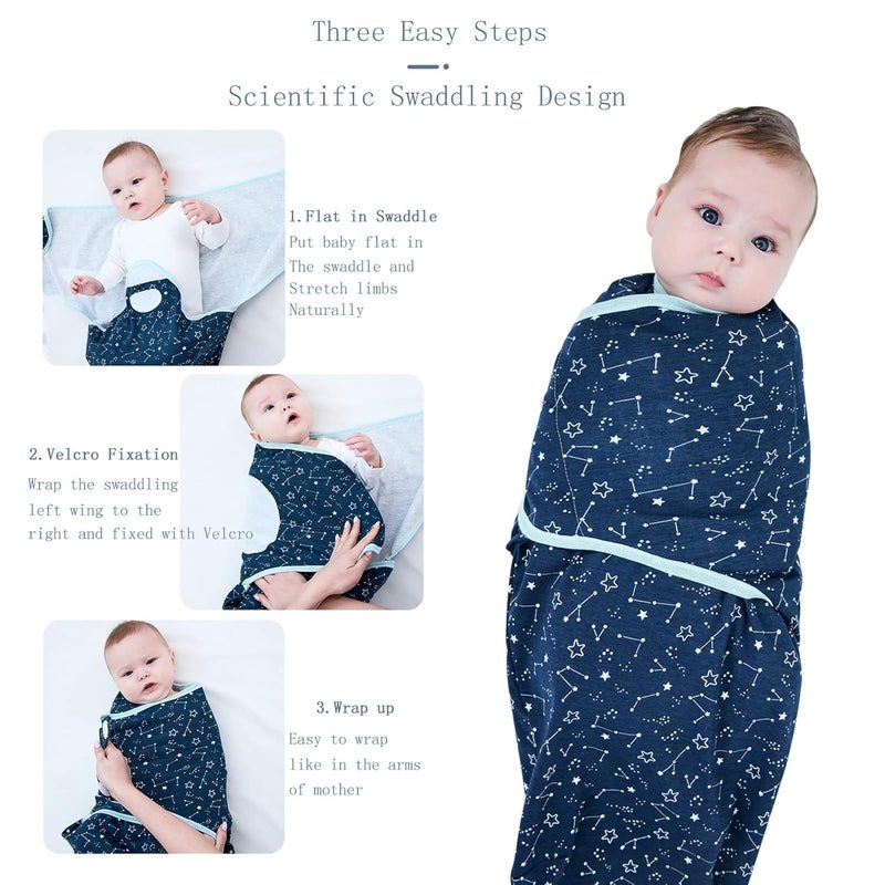 insular Baby Swaddle Sacks Swaddle Blanket for Newborn and Infant Adjustable Velcro Set for Boy and Girl Soft Cotton Baby Sleep Sack 3 Pack Space Small03M - Image 3