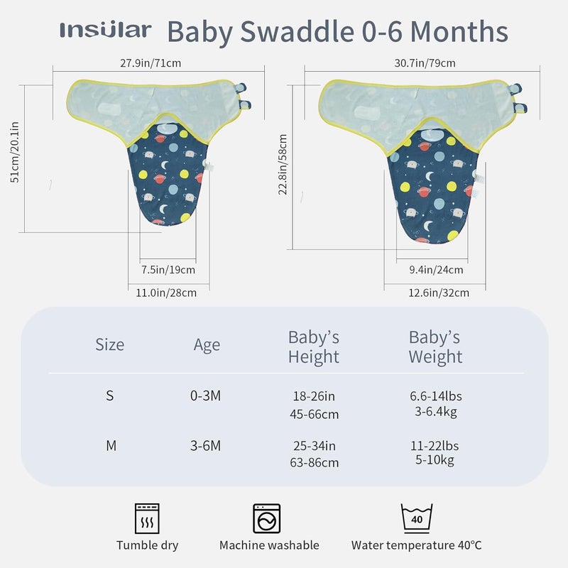 insular Baby Swaddle Sacks Swaddle Blanket for Newborn and Infant Adjustable Velcro Set for Boy and Girl Soft Cotton Baby Sleep Sack 3 Pack Space Small03M - Image 5