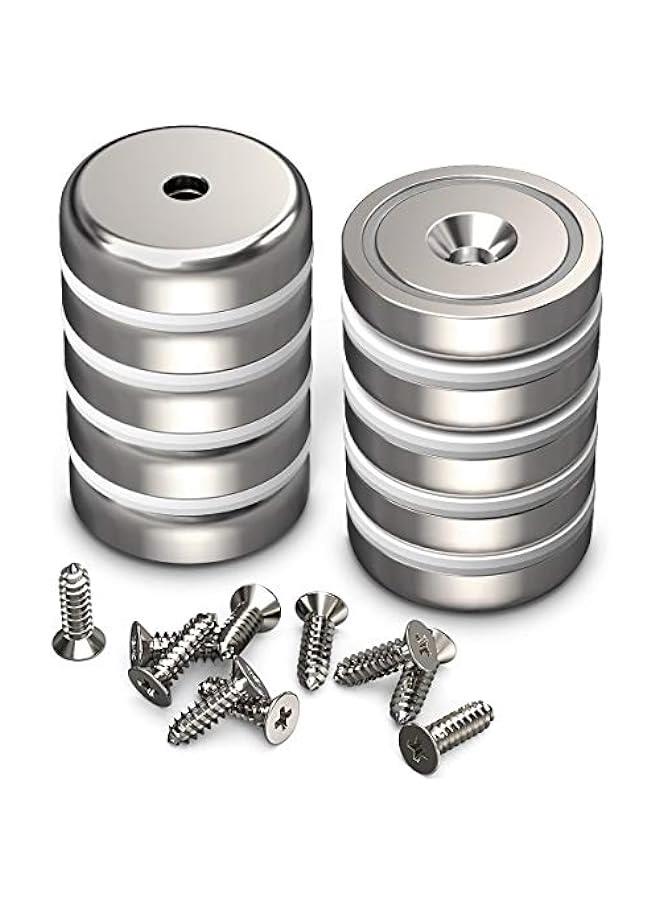 Neodymium Round Base Cup Magnets with Heavy Duty Countersunk Hole, 110 lbs Strong Rare Earth Magnets with Screws for Refrigerator, Office, DIY, Craft, 1.26 Inch x 0.2 inch, Pack of 10 - Image 1