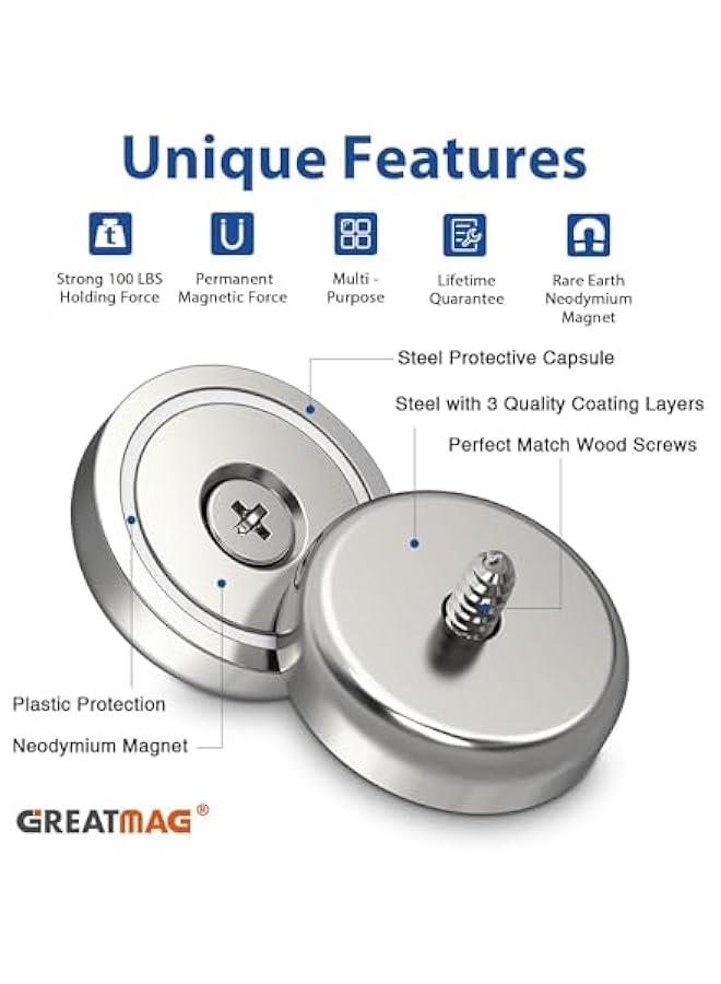 Neodymium Round Base Cup Magnets with Heavy Duty Countersunk Hole, 110 lbs Strong Rare Earth Magnets with Screws for Refrigerator, Office, DIY, Craft, 1.26 Inch x 0.2 inch, Pack of 10 - Image 2