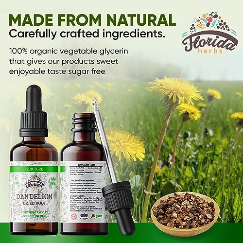 FLORIDA HERBS Dandelion Root Tincture Organic Dandelion Extract (Taraxacum Officinale) Health Supplement, Non-GMO in Cold-Pressed Organic Vegetable Glycerin 2 oz, 685 mg - Image 4