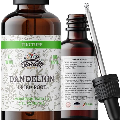 FLORIDA HERBS Dandelion Root Tincture Organic Dandelion Extract (Taraxacum Officinale) Health Supplement, Non-GMO in Cold-Pressed Organic Vegetable Glycerin 2 oz, 685 mg - Image 1