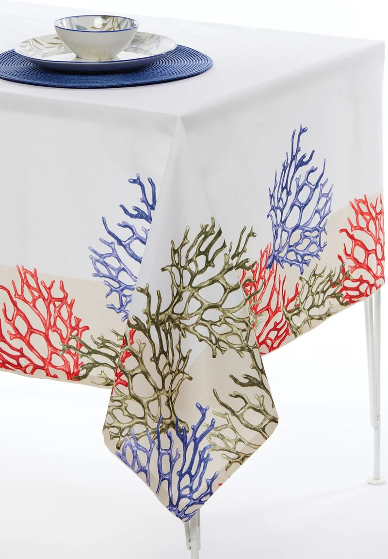 Ays Home Coral Pattern 145X200 Stain-Proof Honeycomb Fabric Tablecloth