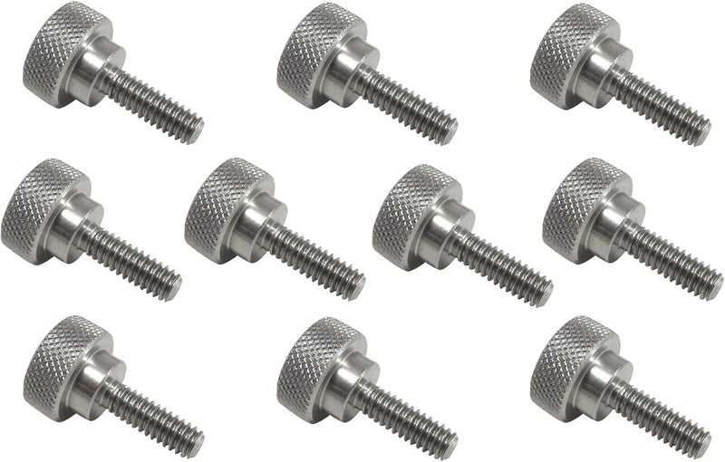 Taytools 10 Pack 1/4-20 x 3/4 Inch Threads 303 Stainless Steel Diamond Knurled Thumb Screws Knobs with Straight Shoulders Right-Hand Threads SAE Flat Tip Uncoated - Image 1
