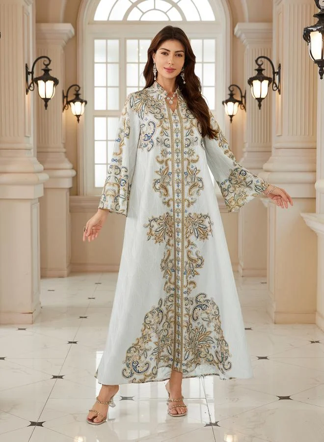 تايك تو جلابية بياقة ونسيج بارز وطبعة زهور