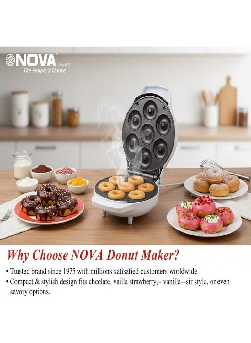NOVA Electric Donut Maker NT-185DMT 7 Mini Doughnuts Maker Machine 800-1000W Non Stick Plates Fast Heating Cool Touch Handle Indicator Lights Compact Easy Clean Design - Image 2